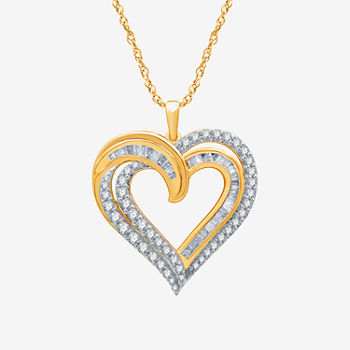 Womens 1 CT. T.W. Genuine White Diamond 14K Gold Over Silver Heart Pendant Necklace