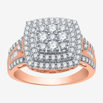 Womens 1 CT. T.W. Genuine White Diamond 10K Rose Gold Over Silver Cocktail Ring