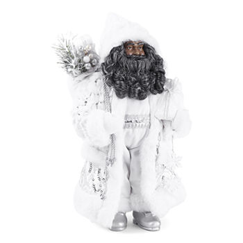 North Pole Trading Co. 18" African American Silver Sparkle Handmade Santa Figurine