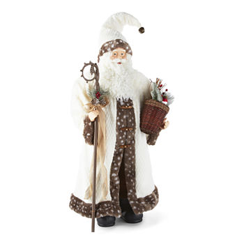 North Pole Trading Co. 36" White Fur Coat Handmade Santa Figurine