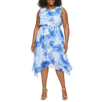 Jessica Howard Plus Sleeveless Floral High-Low Fit + Flare Dress