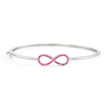 Simulated Ruby Sterling Silver Hinged Infinity Bangle Bracelet
