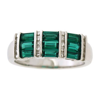 3.5MM Lab Created Green Emerald Sterling Silver Band
