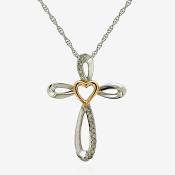 Womens Diamond Accent Genuine White Diamond 14K Rose Gold Over Silver Cross Pendant Necklace
