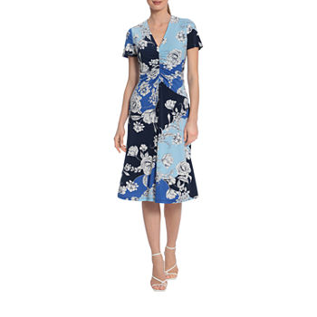 Maggy London Intl Short Sleeve Floral Midi Fit + Flare Dress