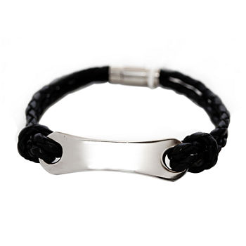 Mens Stainless Steel & Leather ID Bracelet