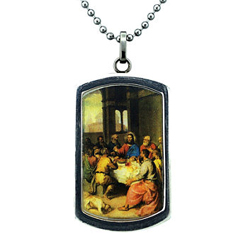 Mens Stainless Steel Last Supper Dog Tag Pendant Necklace