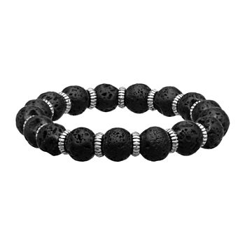 Inox® Jewelry Mens Black Lava, Zinc & Stainless Steel Bead Bracelet