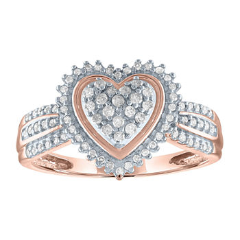 Womens 1/3 CT. T.W. Genuine White Diamond 10K Rose Gold Heart Cocktail Ring