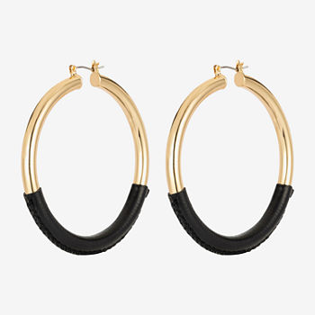 Worthington Gold Tone With Leather 20.4mm Hoop Earrings
