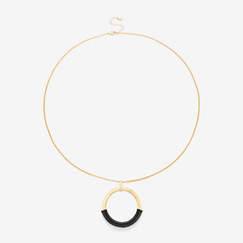 Worthington Gold Tone Circle 36 Inch Curb Pendant Necklace