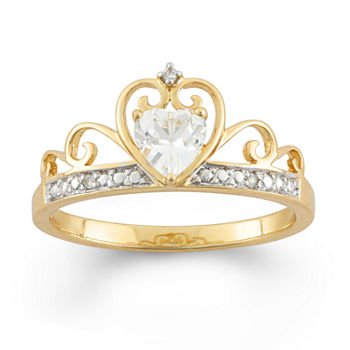 Lab-Created White Sapphire 18K Gold Over Silver Tiara Ring