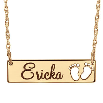 Personalized Baby Name and Footprint Bar Pendant Necklace