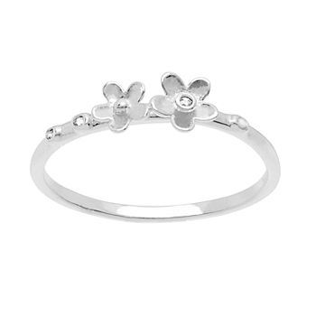 Itsy Bitsy Cubic Zirconia Sterling Silver Flower Band