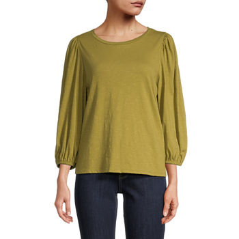 a.n.a Womens Round Neck 3/4 Sleeve Blouse