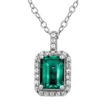 Lab-Created Emerald & Cubic Zirconia Sterling Silver Pendant