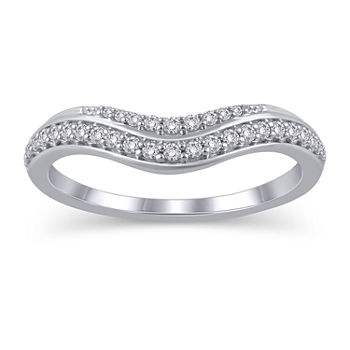 Womens 1/5 CT. T.W. Genuine White Diamond 10K White Gold Curved Wedding Ring Enhancer
