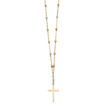 Womens 14K Tri-Color Gold Cross Beaded Necklace