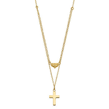 Womens 14K Gold Cross Strand Necklace