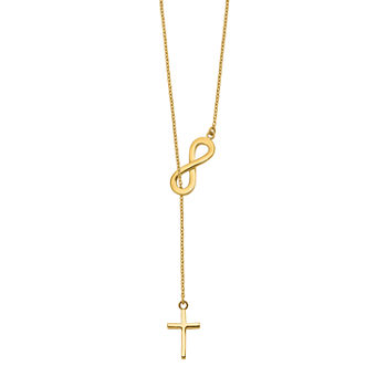 Lariat Style Womens 14K Gold Cross Infinity Y Necklace