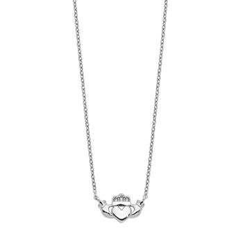 Womens 14K White Gold Claddagh Pendant Necklace
