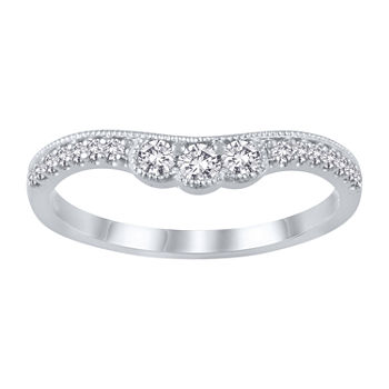Womens 1/4 CT. T.W. Genuine White Diamond 10K White Gold Curved Wedding Ring Enhancer