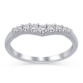 Womens 1/4 CT. T.W. Genuine White Diamond 14K White Gold Curved Wedding Ring Enhancer