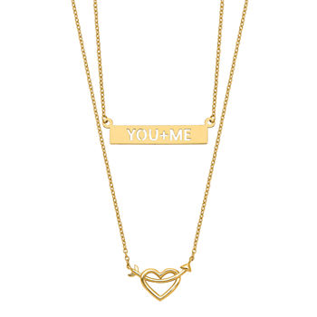 You_+_Me Womens 14K Gold Arrow Bar Heart Strand Necklace
