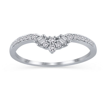 Womens 1/5 CT. T.W. Genuine White Diamond 10K White Gold Curved Wedding Ring Enhancer