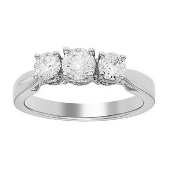 Womens 1 CT. T.W. Genuine White Diamond 10K White Gold Round 3-Stone Engagement Ring