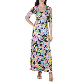 24/7 Comfort Apparel 3/4 Sleeve Floral Maxi Dress