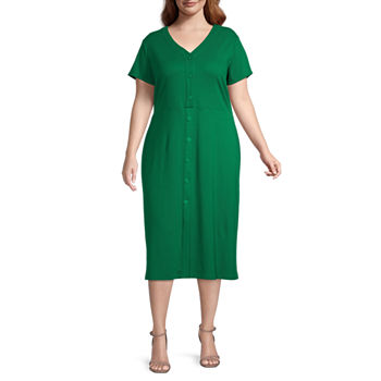 Liz Claiborne Plus Short Sleeve Midi Shirt Dress