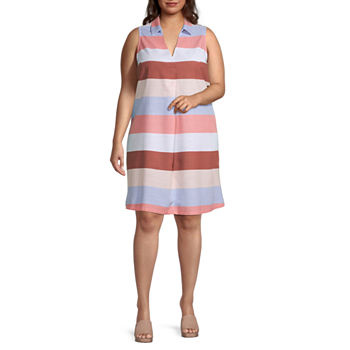 Liz Claiborne Sleeveless Striped A-Line Dress Plus