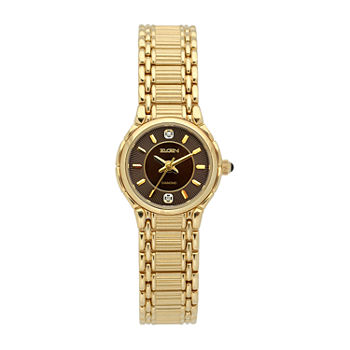 Elgin® Womens Gold-Tone Brown Bracelet Watch
