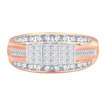Love Lives Forever Womens 1 CT. T.W. Genuine White Diamond 10K Rose Gold Side Stone 3-Stone Engagement Ring