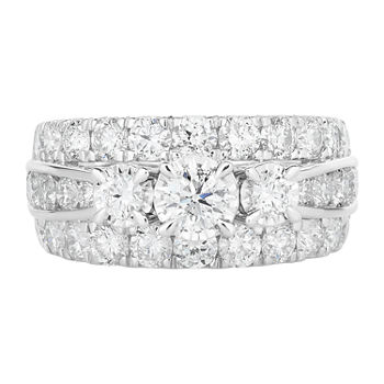 Love Lives Forever Womens 3 CT. T.W. Genuine White Diamond 10K White Gold Round 3-Stone Engagement Ring