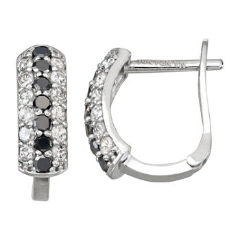 1/2 CT.T.W. Black and White Diamond 13mm Huggie Hoop Earrings in 10K White Gold