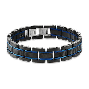 Mens Two-Tone Stainless Steel Textured Bracelet
