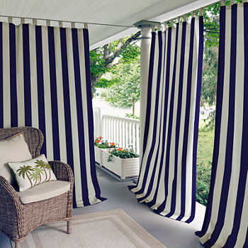 Elrene Home Fashions Highland Stripe Uv 50+ Light-Filtering Tab Top Single Outdoor Curtain Panel