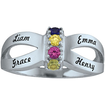 Personalized Engraved Simulated Birthstone Split Shank Ring