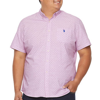 Us Polo Assn. Big and Tall Mens Classic Fit Y Neck Short Sleeve Dots Button-Down Shirt