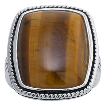 Womens Genuine Brown Tiger's Eye Sterling Silver Cocktail Ring