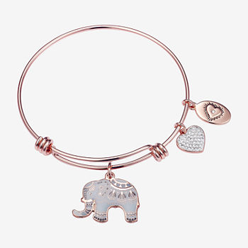 Footnotes Luck Elephant Rose Tone Stainless Steel Bangle Bracelet