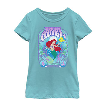 Disney Little & Big Girls Crew Neck Ariel Princess The Little Mermaid Short Sleeve Graphic T-Shirt