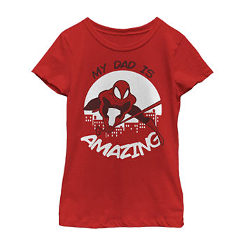 Little & Big Girls Crew Neck Avengers Spiderman Short Sleeve Graphic T-Shirt