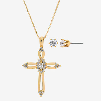 Sparkle Allure Light Up Box 2-pc. Cubic Zirconia 14K Gold Over Brass Cross Jewelry Set