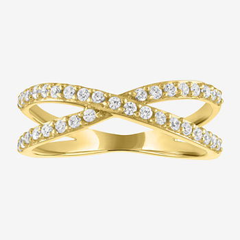 Diamond Addiction Womens 1/2 CT. T.W. Lab Grown White Diamond 10K Gold Crossover Stackable Ring