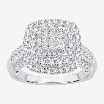 Womens 1 CT. T.W. Genuine White Diamond 10K White Gold Square Halo Engagement Ring