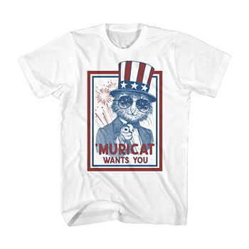Mens Crew Neck Short Sleeve Regular Fit Americana Graphic T-Shirt