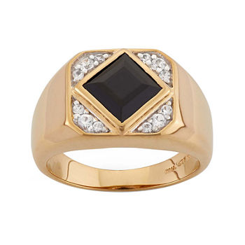 Mens Onyx & Lab-Created White Sapphire 14K Gold Over Silver Ring